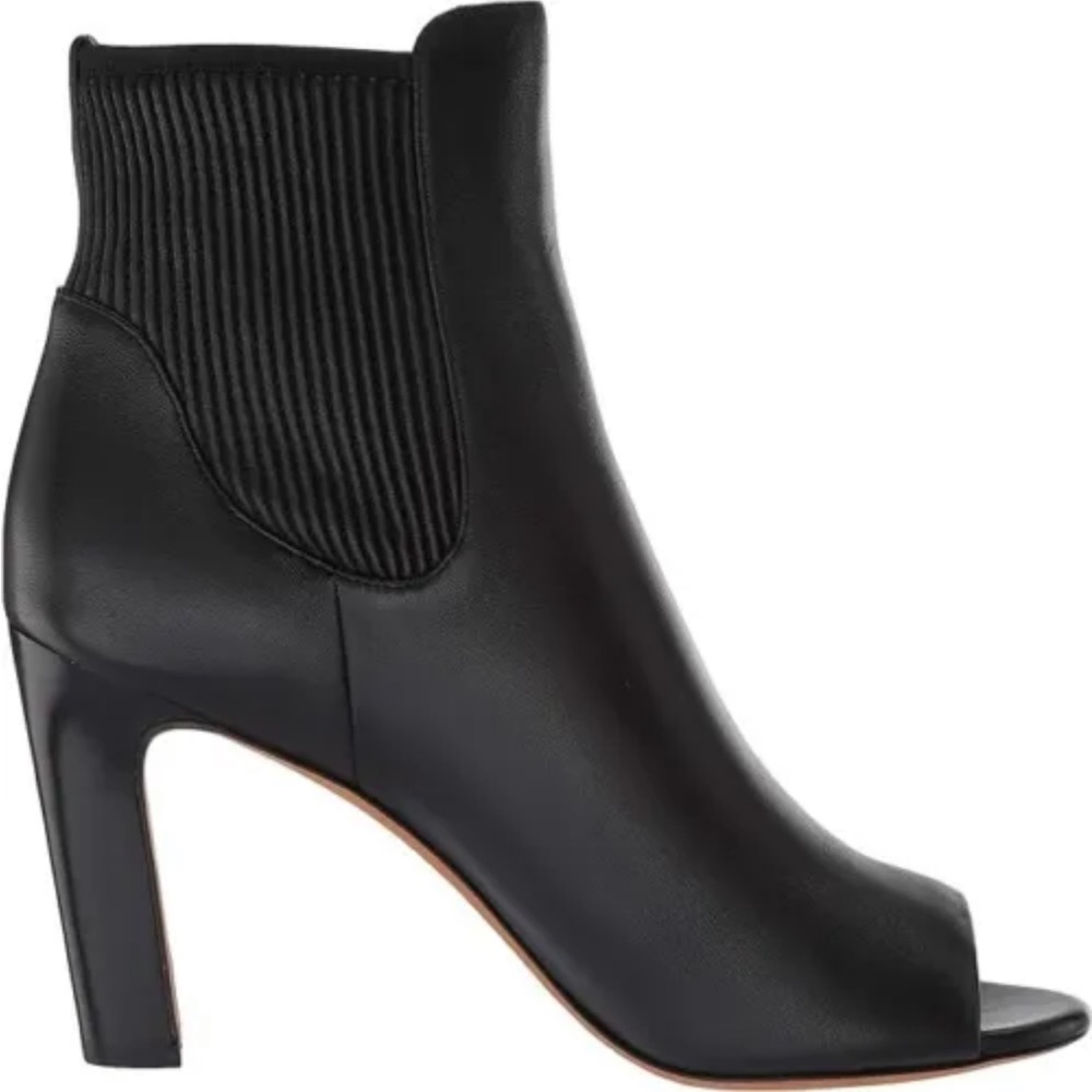 Vince Women’s Elsie Black Leather Peep Toe Ankle Booties Pumps Heel Stretch 5.5 - Picture 2 of 12